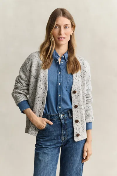 Gant Wool Blend Nepps Cardigan In White