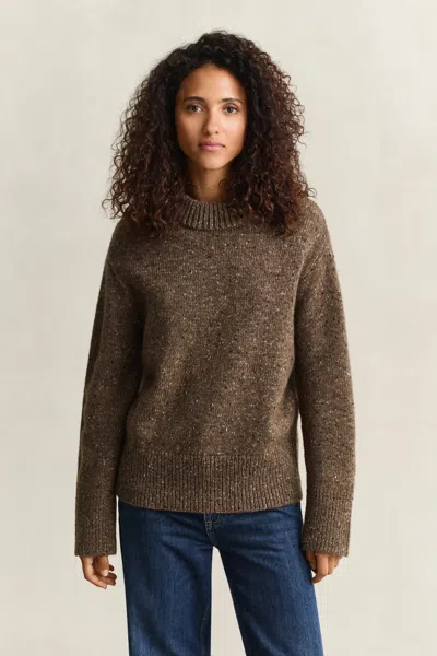 Gant Wool Blend Nepps Sweater In Caramel Brown
