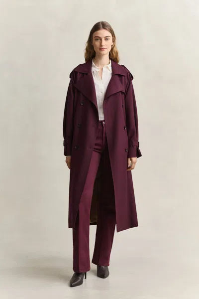 Gant Wool Blend Trench Coat In Purple