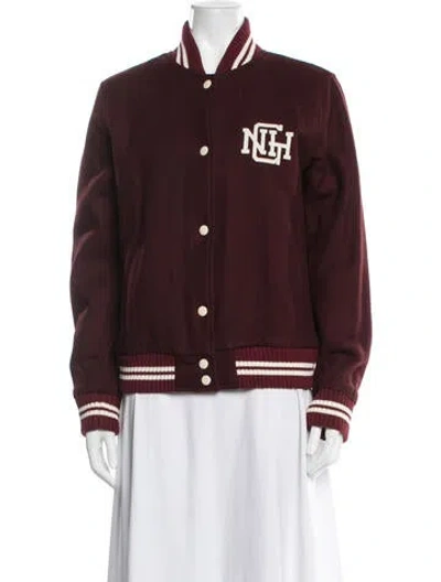Pre-owned Gant Wool Bomber Jacket In Burgundy