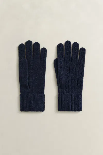 Gant Wool Cable Knit Gloves In Blue