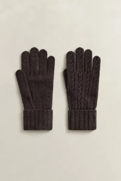 Gant Wool Cable Knit Gloves In Brown