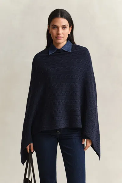 Gant Wool Cable Knit Poncho In Blue