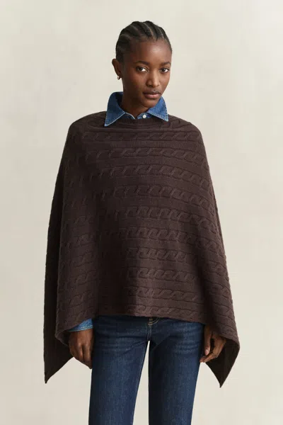 Gant Wool Cable Knit Poncho In Brown