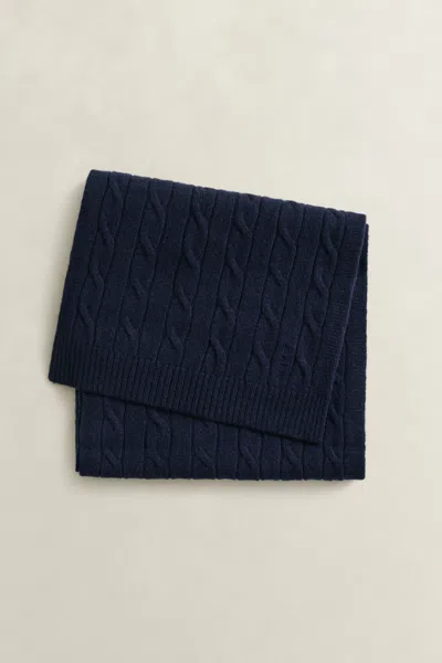 Gant Wool Cable Knit Scarf In Blue