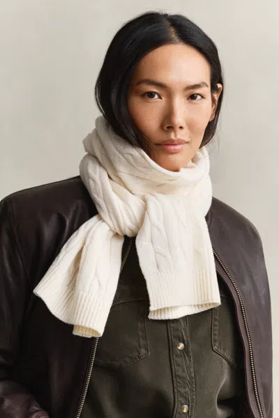 Gant Wool Cable Knit Scarf In White