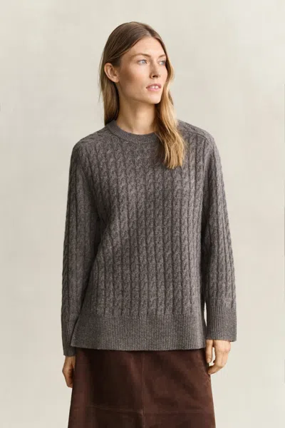 Gant Wool Cashmere Cable Knit Sweater In Brown