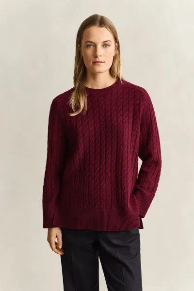 Gant Wool Cashmere Cable Knit Sweater In Darkened Wine