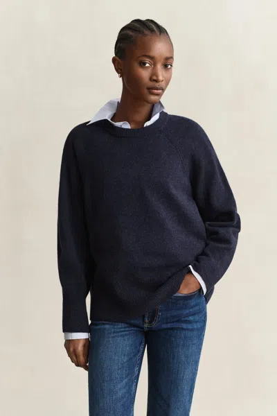 Gant Wool Cashmere Crew Neck Sweater In Blue
