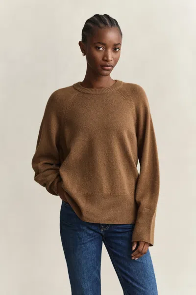 Gant Wool Cashmere Crew Neck Sweater In Brown