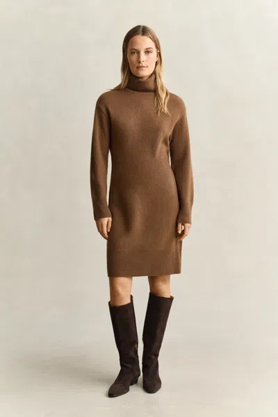 Gant Wool Cashmere Turtleneck Dress In Brown