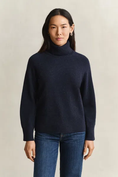 Gant Wool Cashmere Turtleneck Sweater In Blue