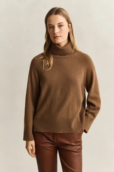 Gant Wool Cashmere Turtleneck Sweater In Brown