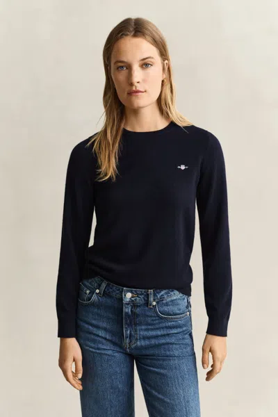 Gant Wool Cotton Crew Neck Sweater In Blue