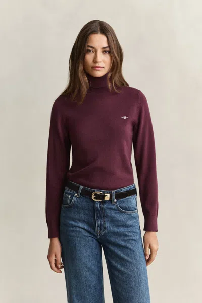 Gant Wool Cotton Turtleneck Sweater In Darkened Wine