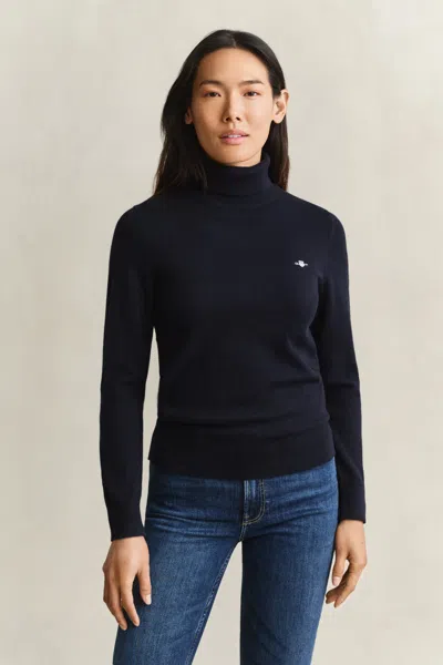 Gant Wool Cotton Turtleneck Sweater In Navy
