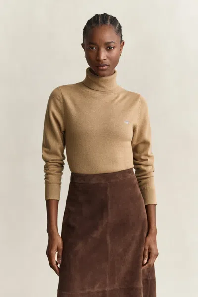 Gant Wool Cotton Turtleneck Sweater In Brown