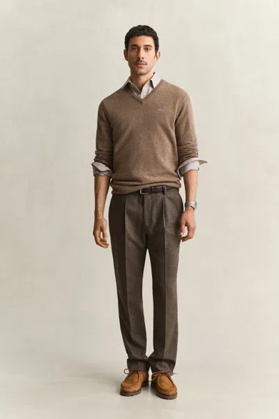 Gant Wool Herringbone Suit Pants In Brown