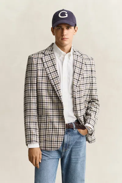 Gant Wool Linen Check Blazer In White