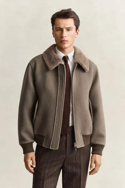 Gant Wool Shearling Aviator Jacket In Gray