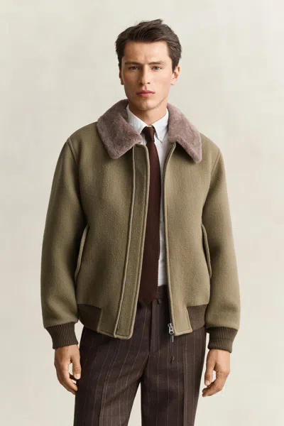 Gant Wool Shearling Aviator Jacket In Brown