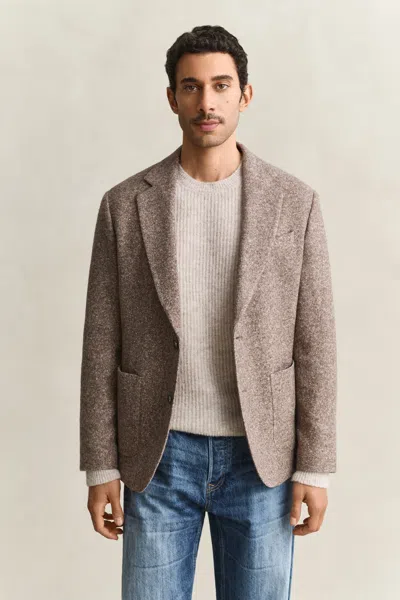 Gant Wool Silk Jersey Blazer In Brown