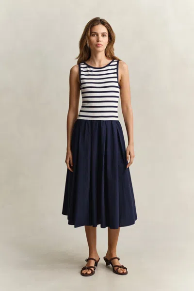 Gant Woven Jersey Dress In Blue