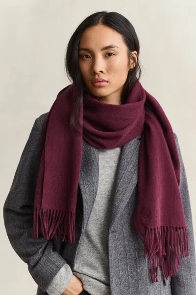 Gant Woven Wool Scarf In Darkened Wine