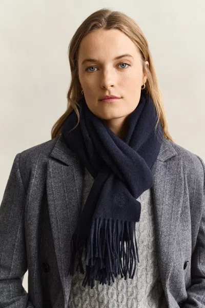 Gant Woven Wool Scarf In Navy