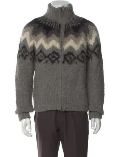 Pre-owned Gant X Michael Bastian Alpaca Graphic Print Cardigan In Gray