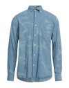 Gant X Wrangler Man Shirt Sky Blue Size 13 ½ Cotton, Wool In Blue