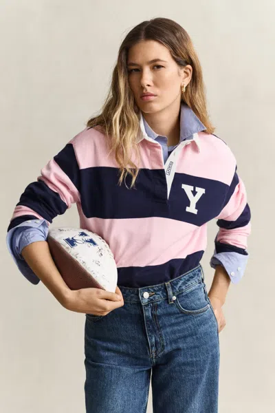 Gant X Yale Barstripe Heavy Rugger In Classic Blue
