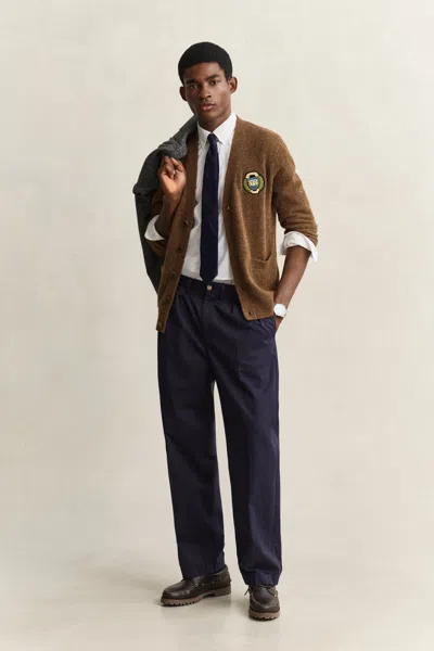 Gant X Yale Brushed Wool Cardigan In Hazelnut Melange