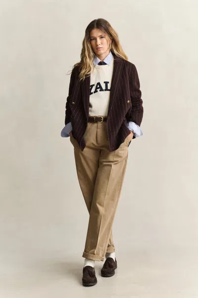 Gant X Yale Pinstriped Handstitched Blazer In Deep Brown