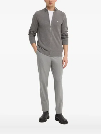 Gant Zip-neck Textured Cardigan In Gray