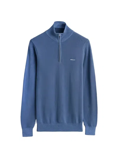 Gant Zip Polo Shirt In Blue