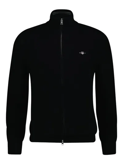 Gant Zip-up Cardigan In Black