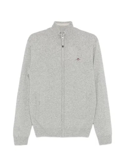 Gant Zip-up Cardigan In Gray