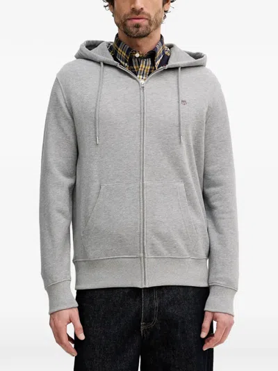 Gant Shield Zip Hoodie In Gray