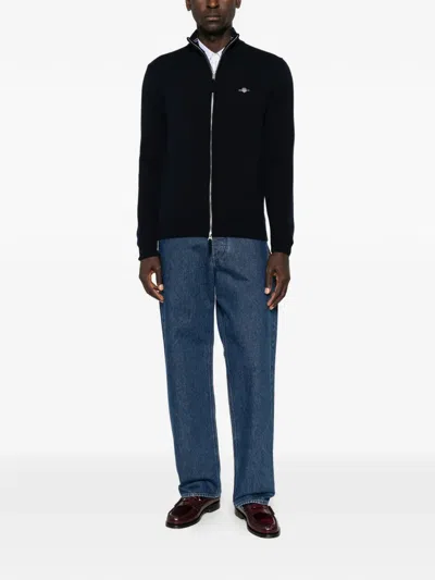 Gant Zip-up Lambswool Cardigan In Blue