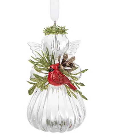 Ganz Kissing Krystals Angel Holding Cardinal Ornament In Clear,red,green