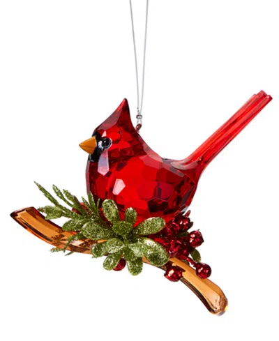 Ganz Kissing Krystals Classic Cardinal Ornament In Red,green,brown