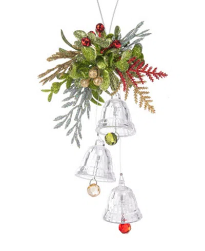 Ganz Kissing Krystals Triple Mistletoe Bells Ornament In Clear,red,green,gold