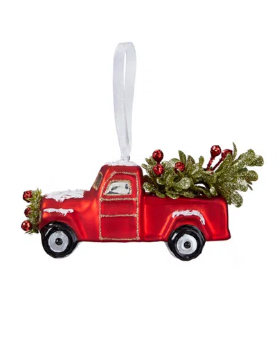 Ganz Kissing Krystals Vintage-like Glass Truck Ornament In Red,green,white