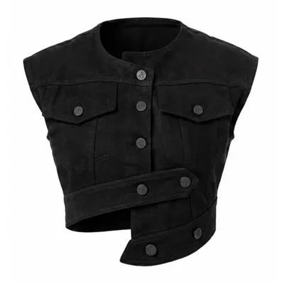 Gao Republic Women's Black Denim Cropped Vest