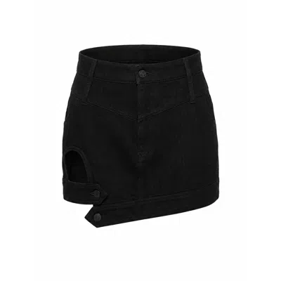 Gao Republic Women's Black Denim Mini Skirt