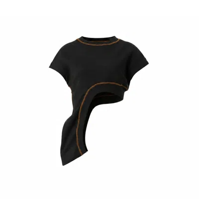 Gao Republic Women's Black Sleeveless Waterfall Top