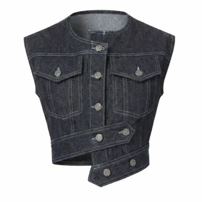 Gao Republic Women's Blue Indigo Denim Cropped Vest
