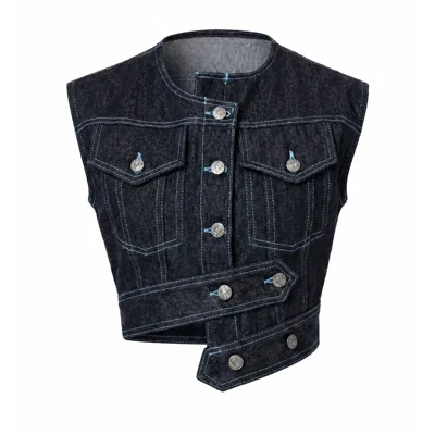 Gao Republic Women's Blue Indigo Denim Cropped Vest