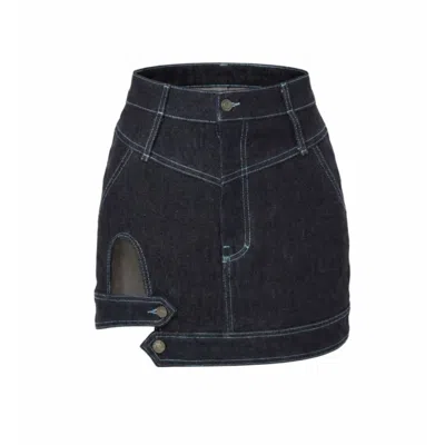 Gao Republic Women's Blue Indigo Denim Mini Skirt In Multi